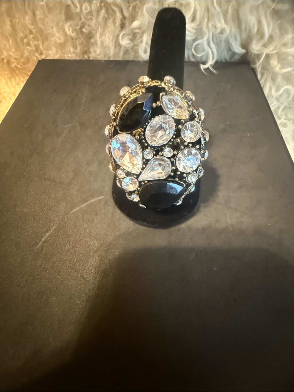 Charming Charlie Black and Clear Cluster Cocktail Ring